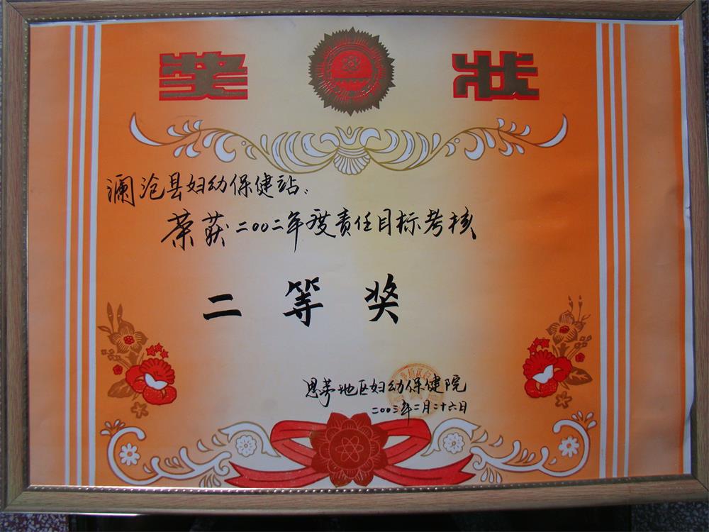 2002年度责任目标考核二等奖