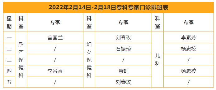 2.13 【专科专家门诊】2022年2月14日-2月18日专家专科门诊排班表.jpg